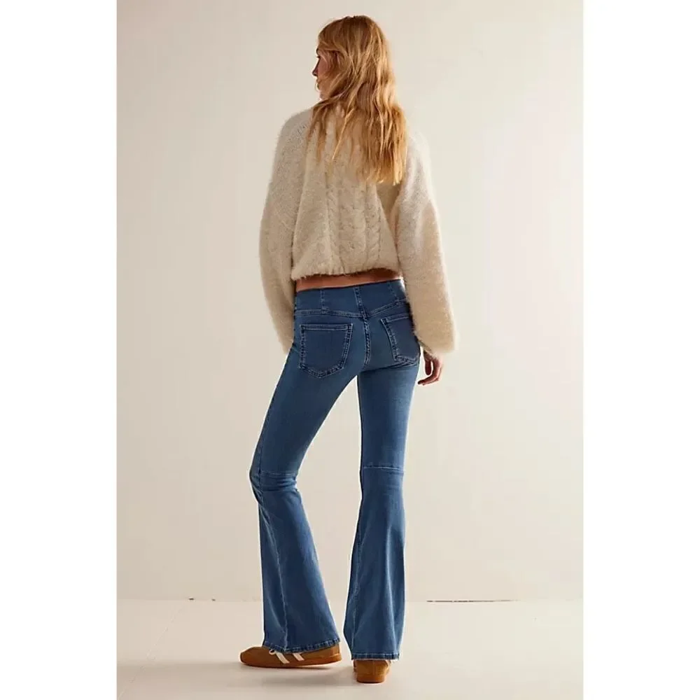 Free People Women's Blue We The Free Penny Pull-On Flare Jeans Size 30